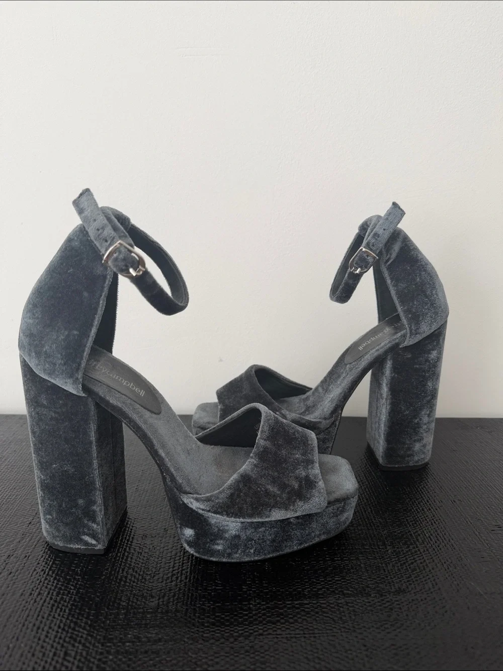 Jeffery Campbell Velvet Platform Block Heel with Ankle Strap